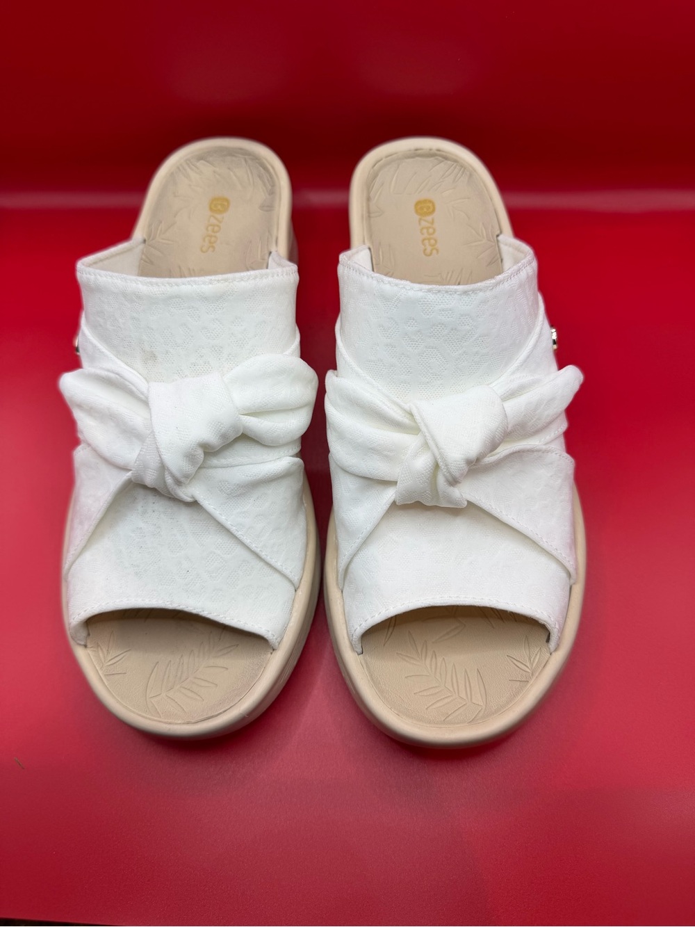 Bzees White Knotted Slide Mules